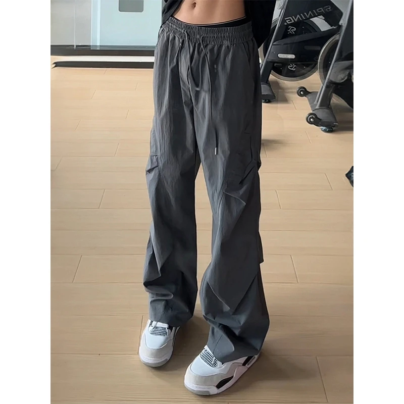 石灰色褶皱软壳冲锋裤男薄款凉感冰丝速干裤子夏季户外美式登山裤