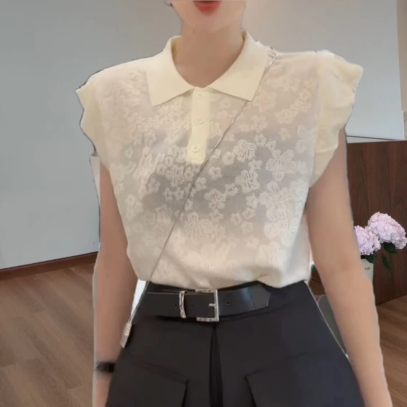 蕾丝上衣飞飞袖设计师提花镂空夏季无袖LK2504699