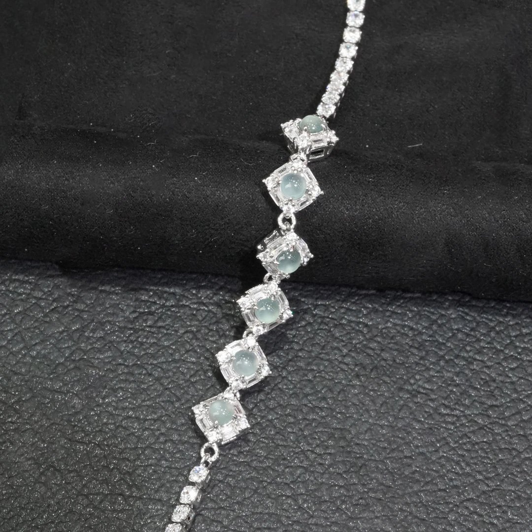 天然A货翡翠蛋面白精美手链翡翠手链(多样性发)总长18CM左右气质