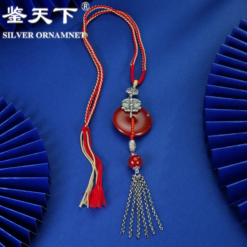 链子925银 [鉴天下] 复古平安扣藏式编织绳项链05200138