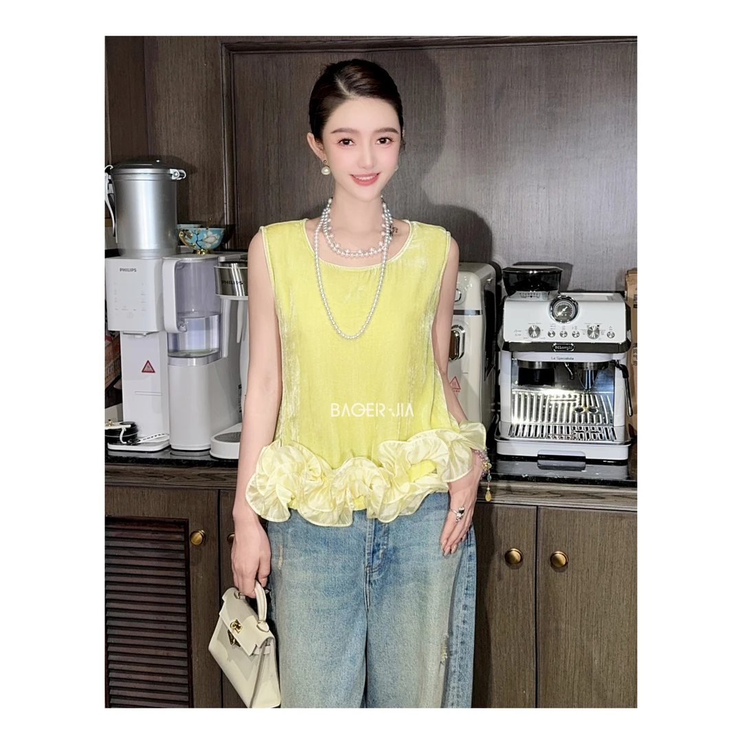 17-【白成一道光】宝儿家含幂BG43625206XQ立体花朵真丝丝绒上衣