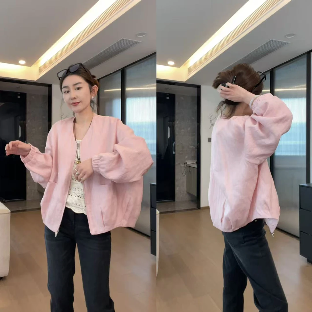 JOJO/玖了个玖 2025春 极简百搭蕾丝内里拉链麻料外套 2503C961