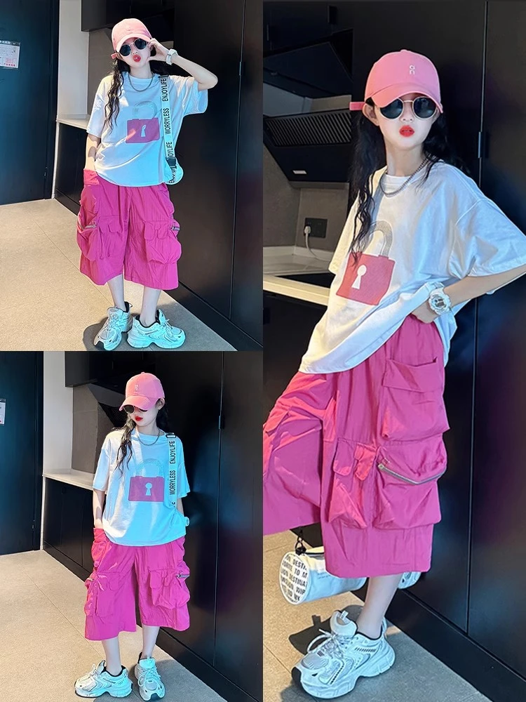 女大童炸街夏装套装2025新款初中生时尚夏季工装短裤儿童潮酷穿搭