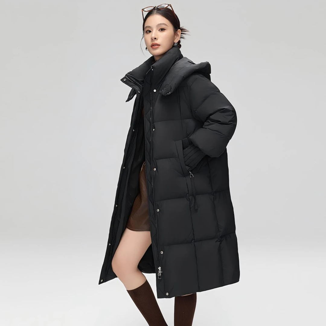 羽绒服女士过膝长款可脱卸连帽2025新款冬季外套HN33135