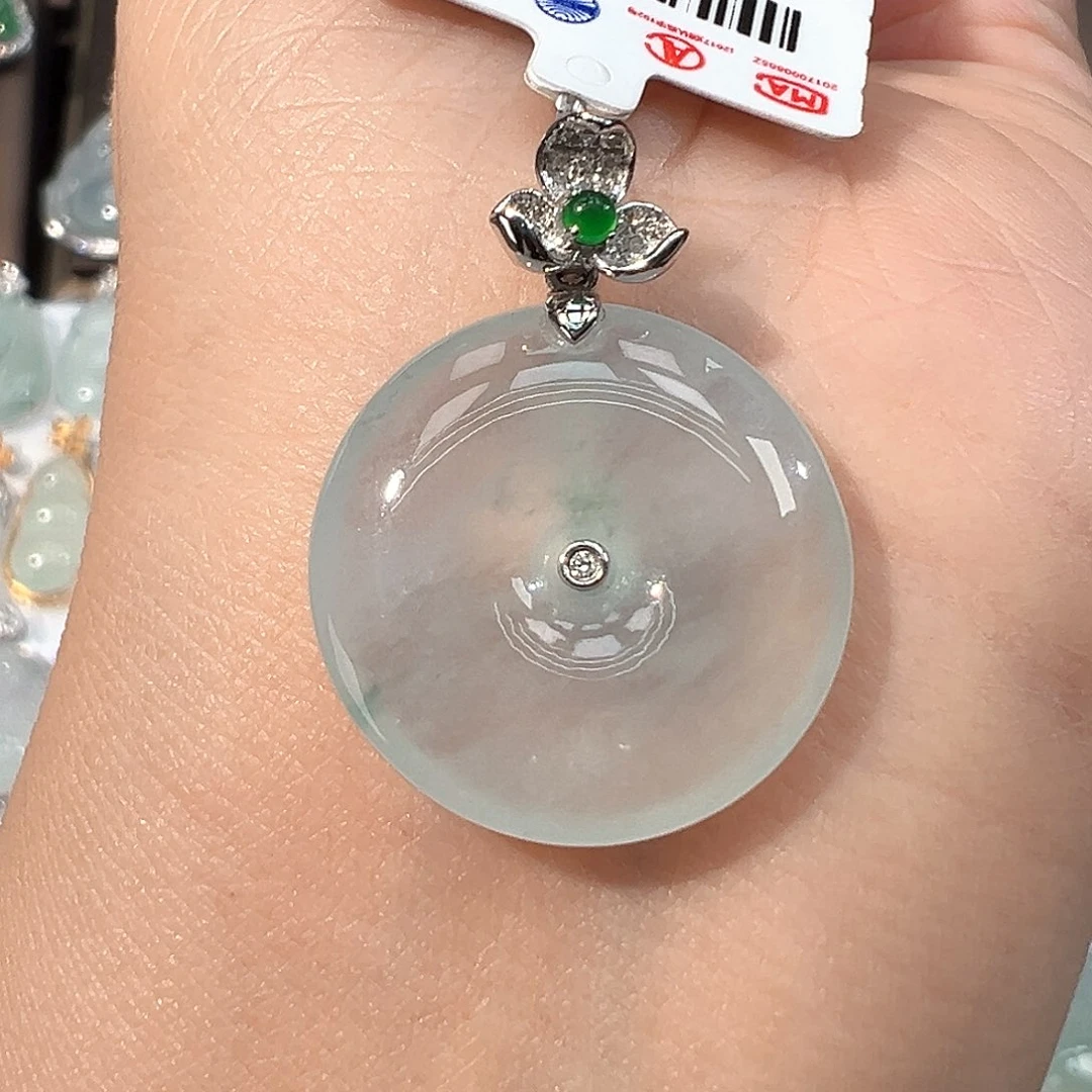 翡翠18K金镶嵌吊坠(不含链)平安扣