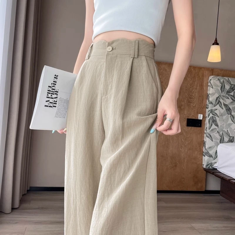 天丝亚麻西装阔腿裤女夏薄款棉麻冰丝裤子高腰显瘦垂感直筒拖地裤