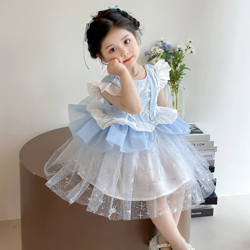 女童连衣裙夏装2025新款儿童裙子小童蓝色绝美公主裙礼服夏季裙子
