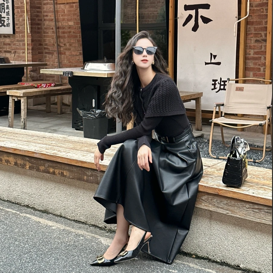 拉夏贝尔/25秋新复古显瘦气质优雅针织高腰上衣+半身裙 10201 LSC