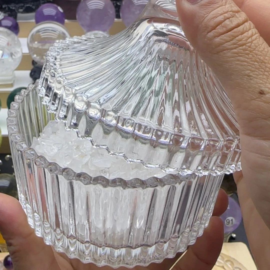 未镶嵌水晶珠宝半成品玻璃缸+白水晶碎石 消磁石