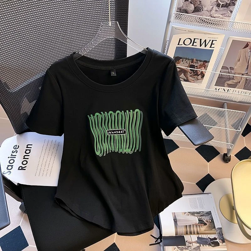 2-300斤特大码夏季爆款时尚设计感宽松显瘦休闲t恤女正肩短袖上衣