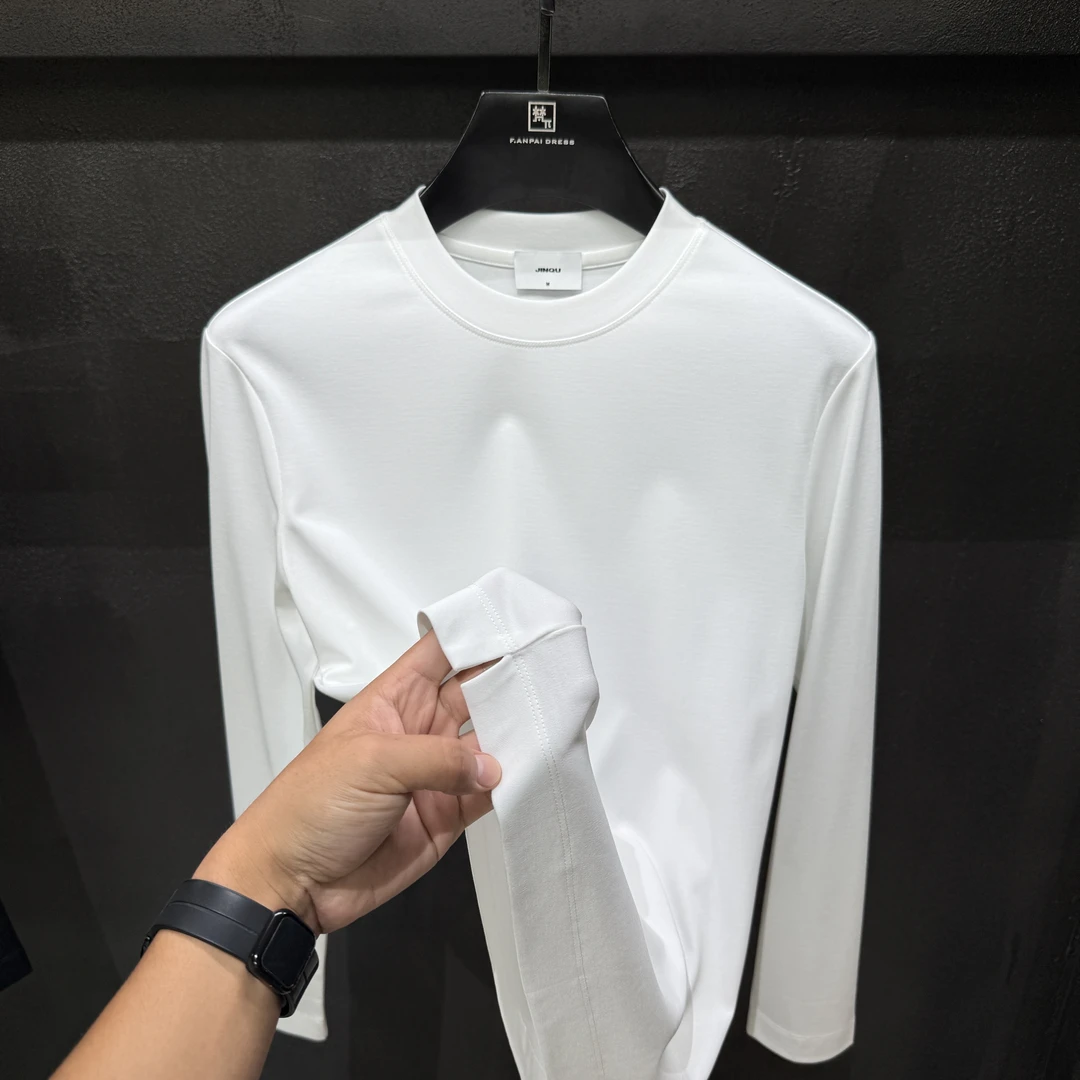 锦区（秋冬开衩长袖）新款轻奢高端时尚男士圆领打底秋季长袖T恤衫