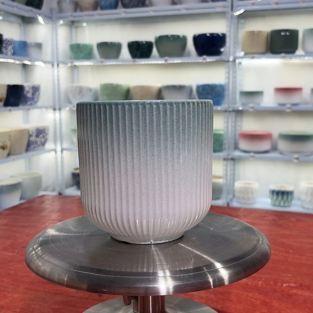 陶瓷花盆渐变绿罗马柱口径14高度15