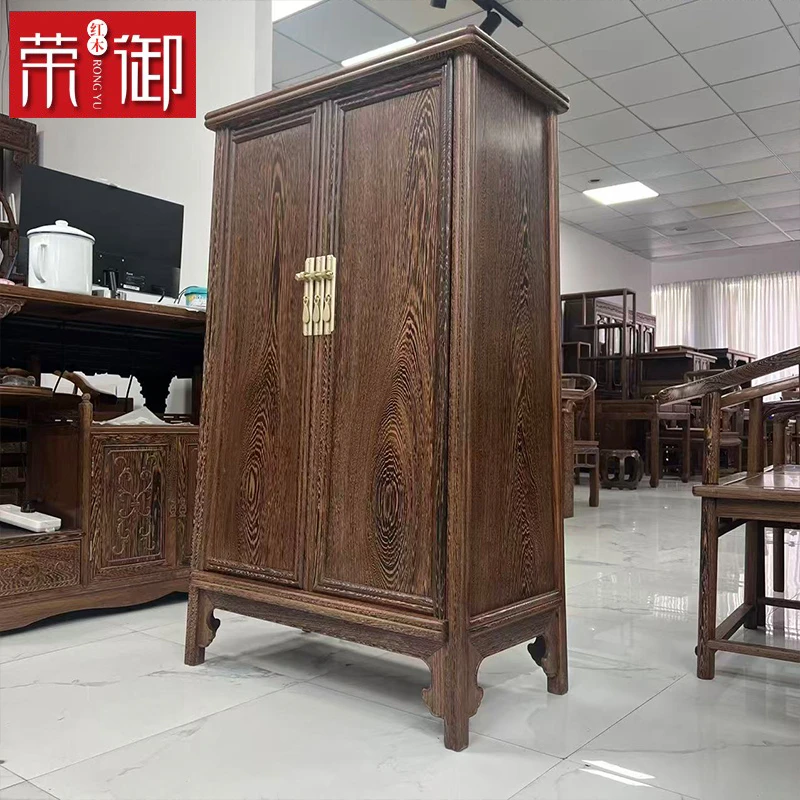 红木鸡翅木素面收纳柜75cm新中式圆角柜简约仿古储物柜