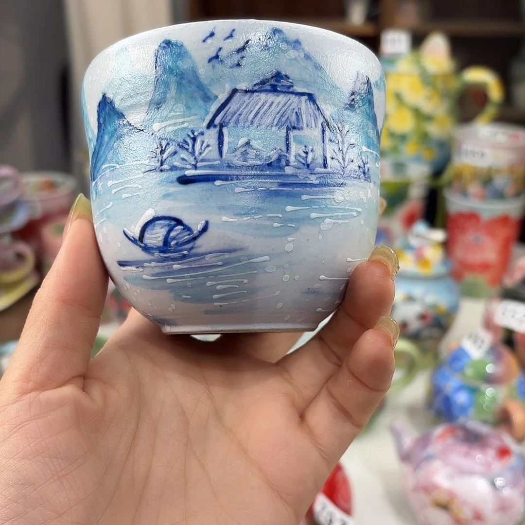瓷片景德镇手绘高温釉下彩陶瓷茶具