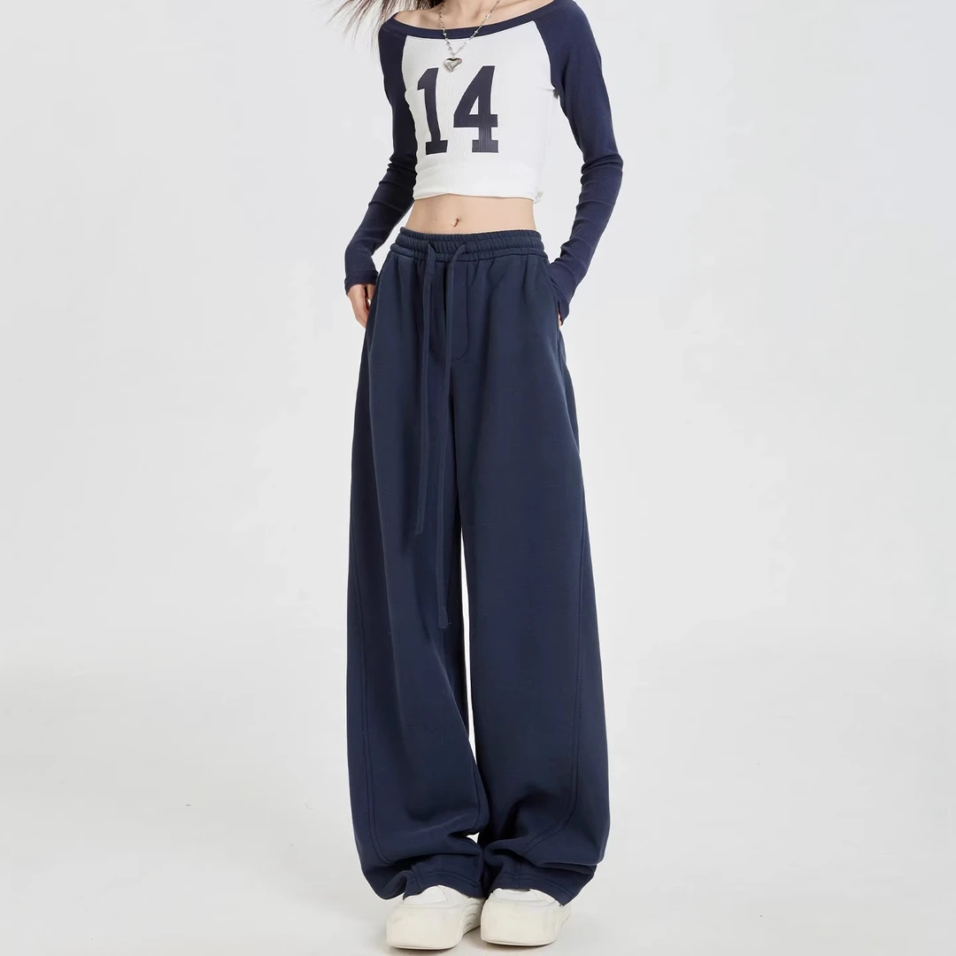 美式运动裤女款2025秋新款高腰宽松垂感休闲香蕉裤小个子弯刀卫裤