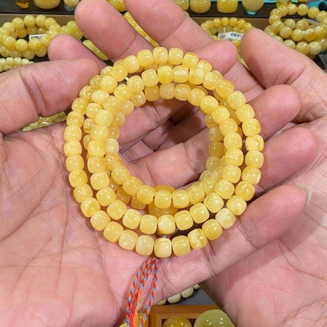 琥珀手链未镶嵌小*猫6.9m精工老型佛珠23.7克