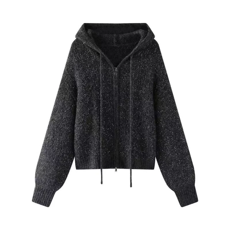 【星光银河】定制简约设计款亮片纯色双拉链帽衫b685