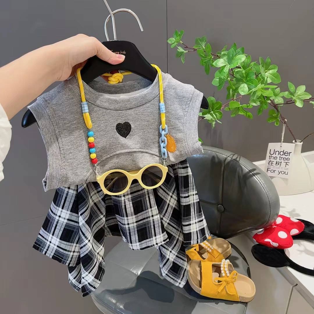 【思晨家】儿童夏季新款背心裙套装女孩无袖外穿洋气衣服宝宝童装88