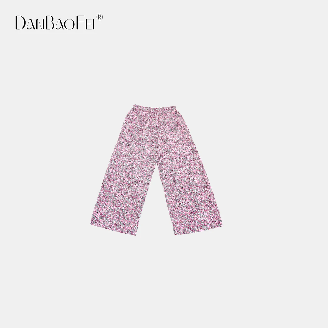 【雅雅】粉碎花 复古白底小碎花棉质松紧腰休闲阔腿裤YLM00768