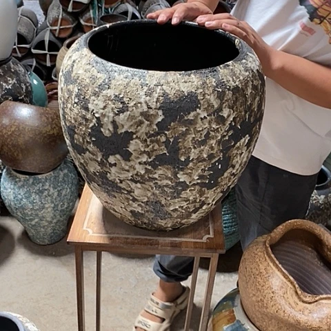 紫砂花盆口26高度36黑姹