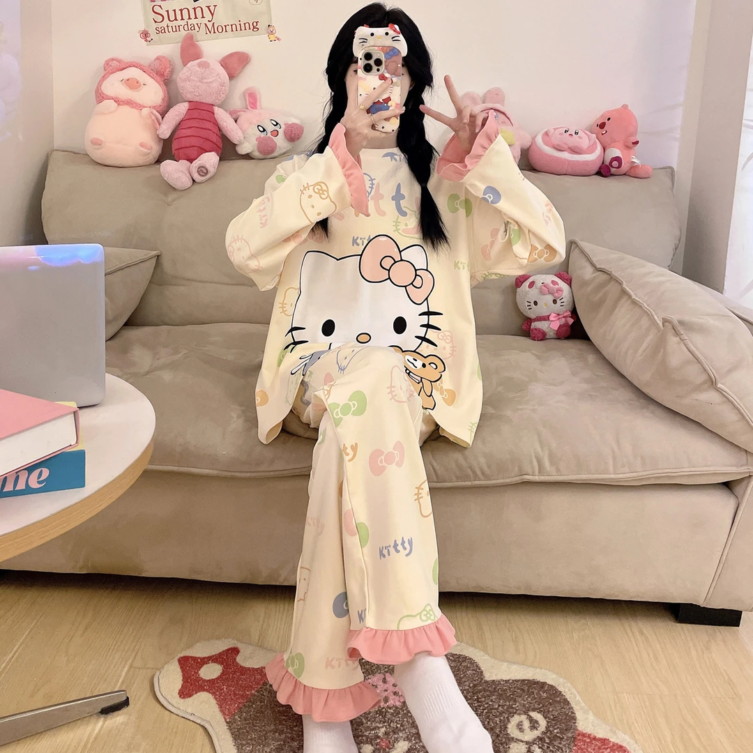 女款2025新款睡衣纯棉长袖春秋季可爱卡通甜美少女初中学生家居服