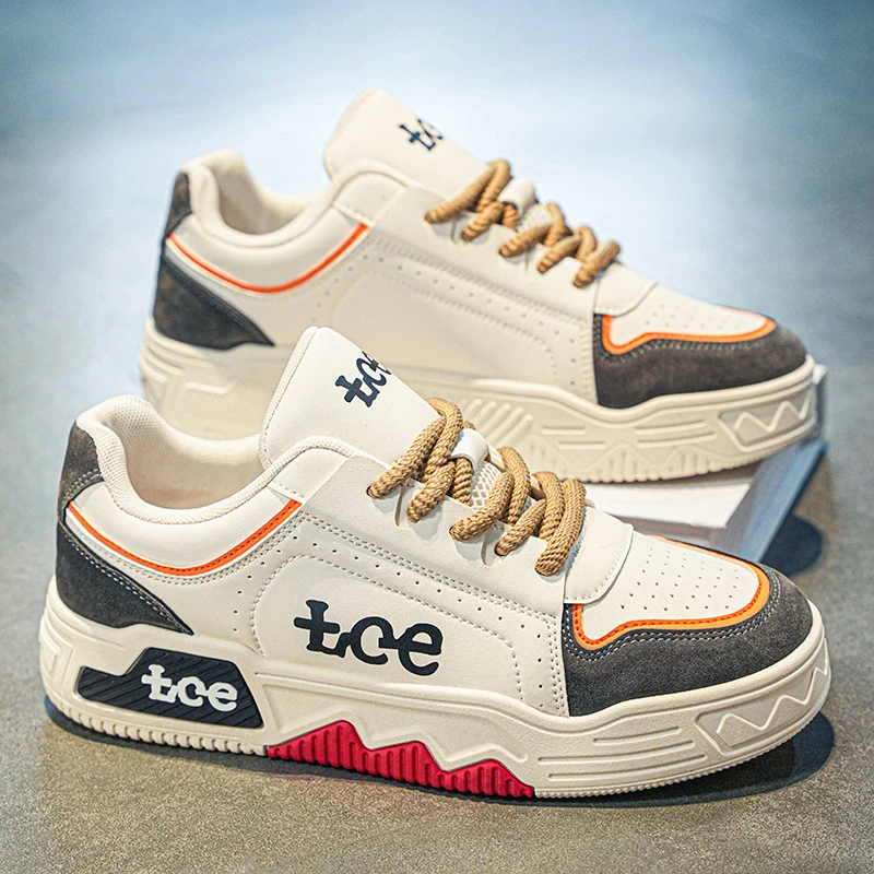 休闲板鞋青少年厚底增高秋季新款潮流个性皮面拼色学生运动男鞋子