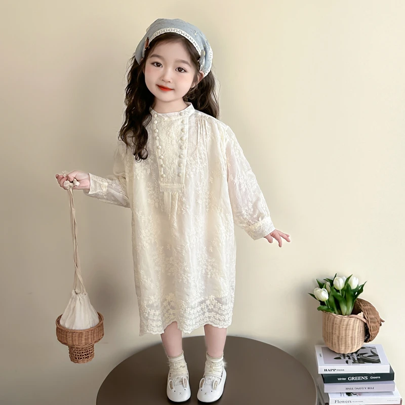 女童春季连衣裙2025新款韩版洋气女童蕾丝公主裙儿童春款长袖裙子