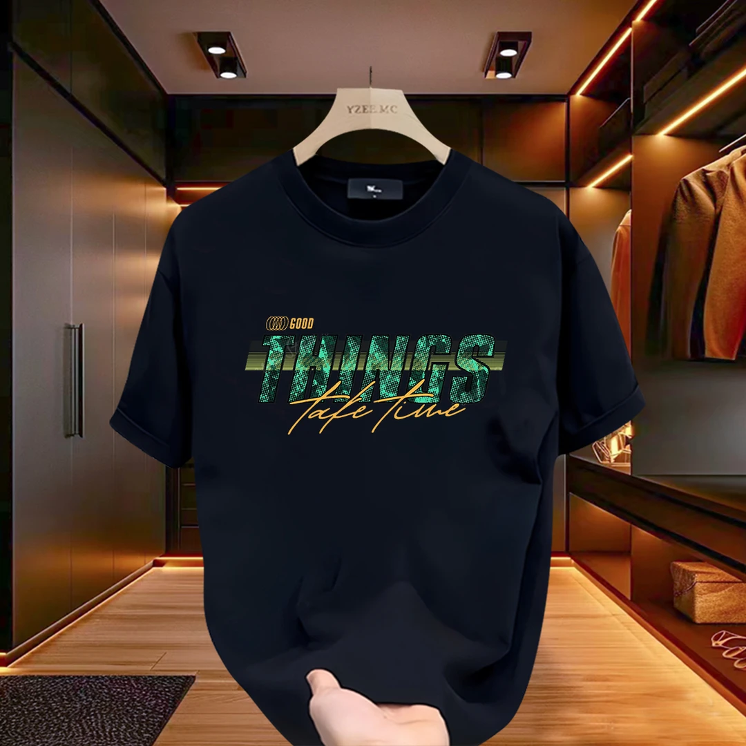 2025夏季新款100%纯棉上衣男士短袖t恤设计师男装高级感百搭半袖