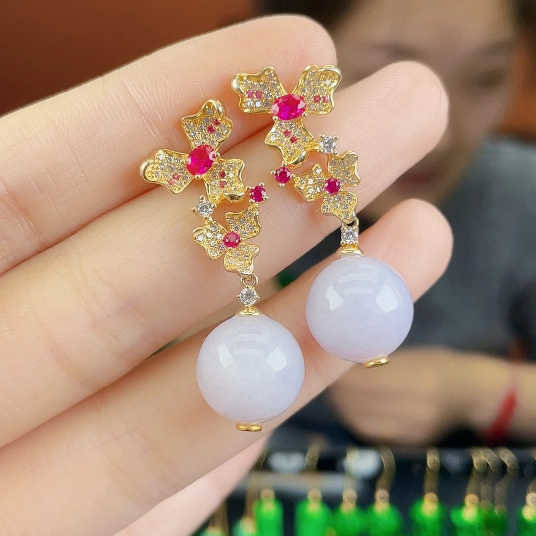 翡翠银S925镶嵌耳饰