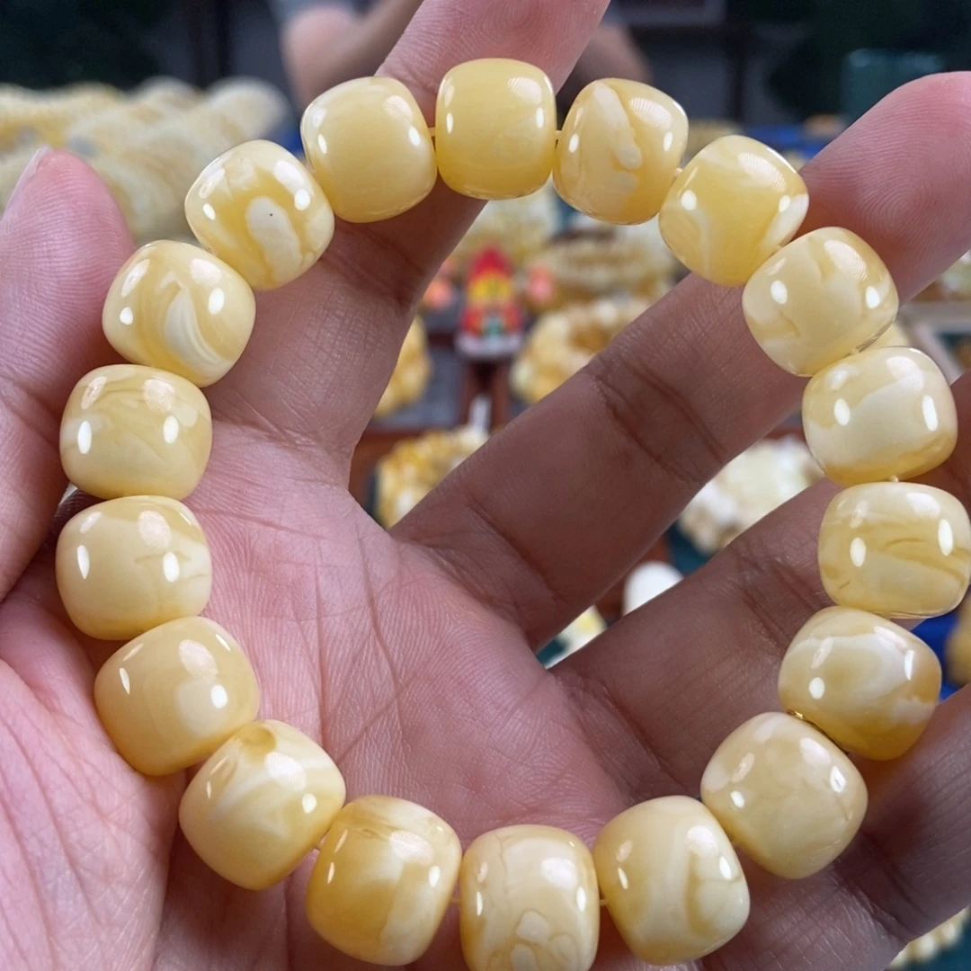 琥珀未镶嵌珠宝奇石14+白花蜡手串30.64