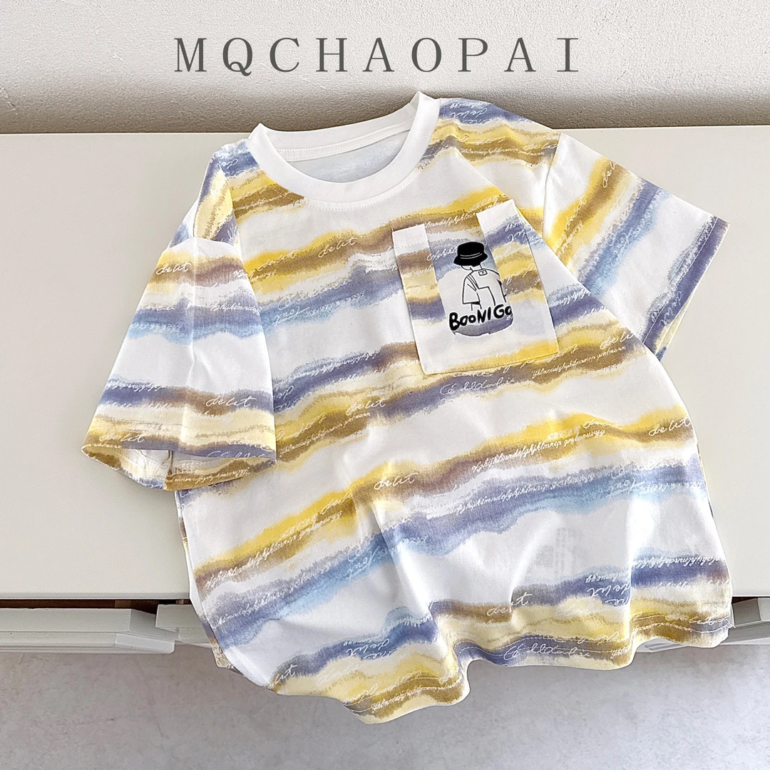 儿童男童夏款T恤2025新款中大童薄款短袖时尚条纹帅气38795