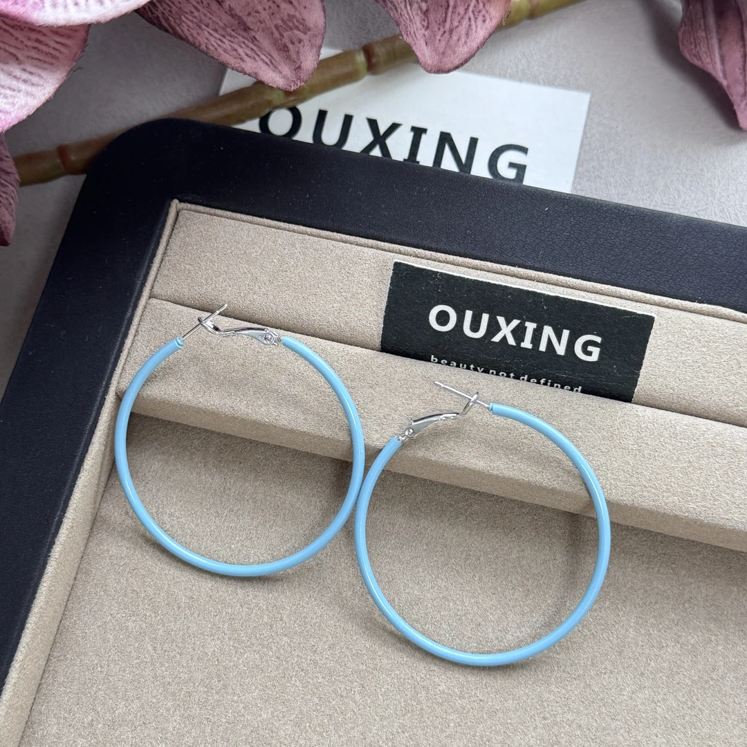 铜合金耳饰 时尚百搭蓝色彩釉圈圈耳环