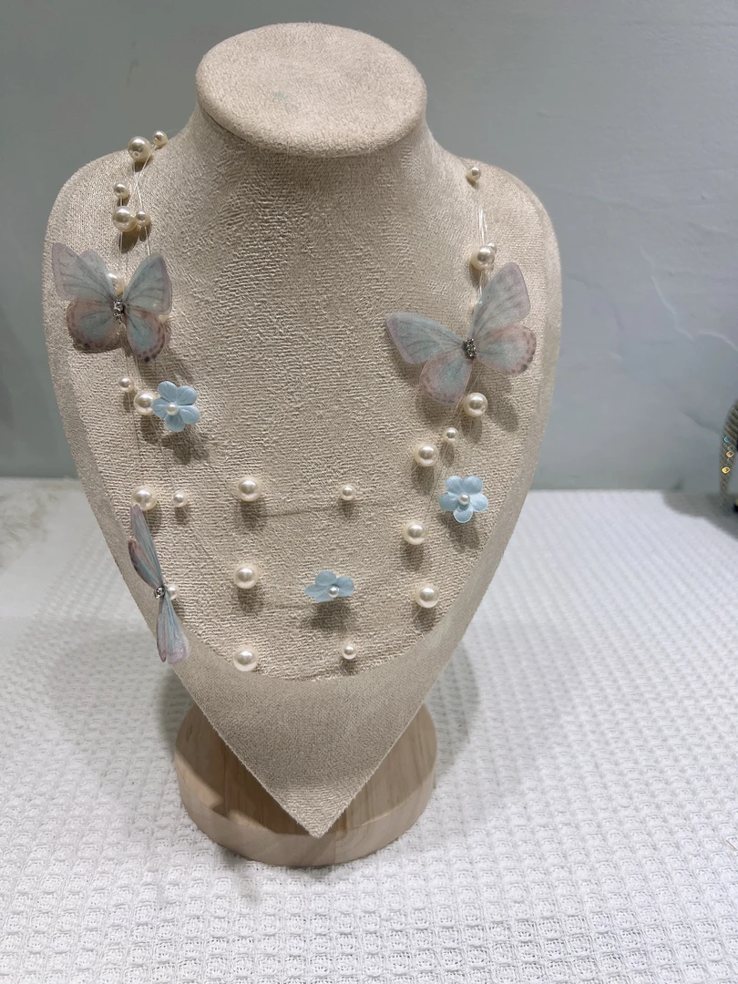 铜合金贝壳项链 补（Cha）专用超仙蝴蝶珠珠锁骨链轻奢颈链