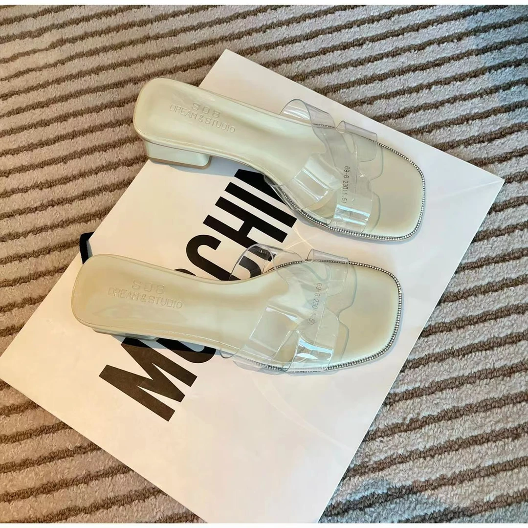 【婷婷推荐】696 夏季新款透明中跟百搭外穿凉拖鞋气质鞋子