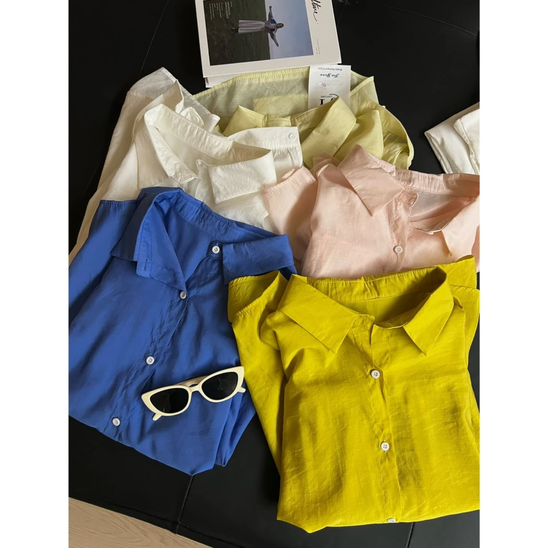 Q5休闲衬衫女2025夏季新款薄款防晒衣POLO领垂感宽松百搭上袖上衣