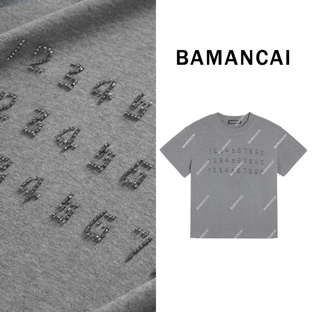 Bamancai-设计感小众轻奢刺绣字母图案休闲百搭圆领短袖女T恤