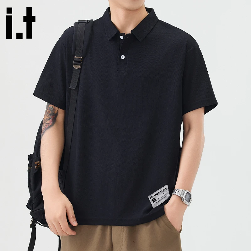i.t:CHOCOOLATE纯色polo衫短袖男士夏季宽松潮流百搭翻领t恤上衣