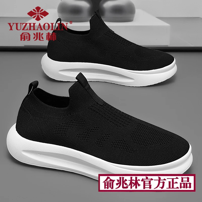 俞兆林官方正版男鞋夏飞织网面男士轻便软底休闲百搭一脚蹬袜子鞋