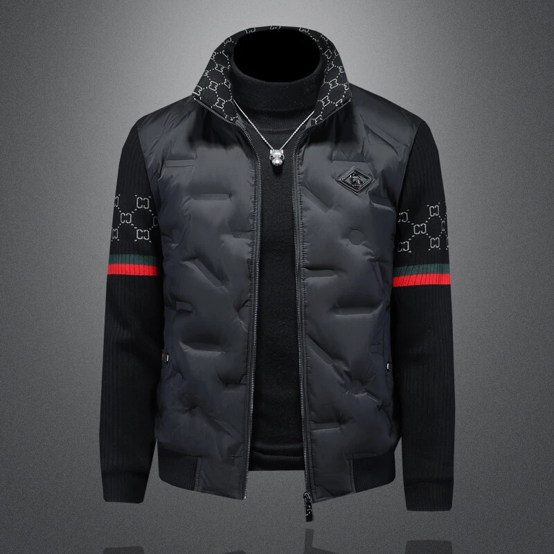 90白鸭绒针织袖拼接羽绒服男休闲修身外套加厚保暖冬季男短款上衣