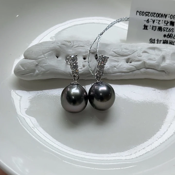 银S925镶嵌耳饰海水珍珠9-10mm16号