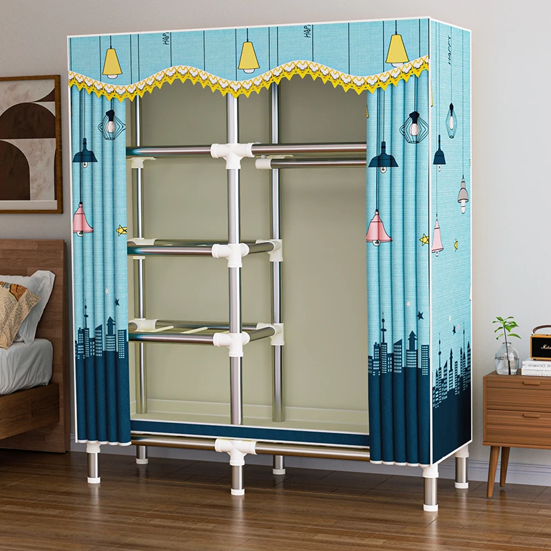 简易衣柜家用卧室出租房用全钢架布衣柜结实耐用钢管加粗加固柜子