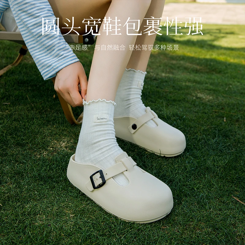 纯色包头拼色平跟法式勃肯包头拖厚底洞洞休闲日系海边度假凉拖鞋