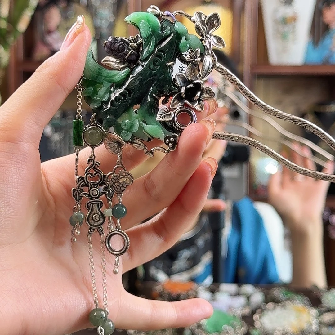 翡翠银S925镶嵌发饰