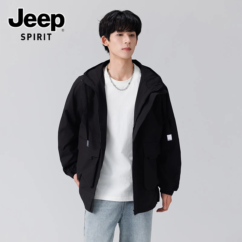 JEEPSPIRIT吉普宽松版型棉内胆夹克外套秋新款男式高级感连帽