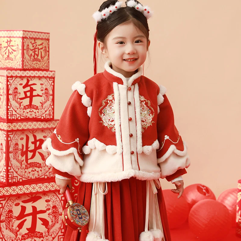 女童拜年服冬季新款儿童加厚唐装小女孩汉服女宝中国古风冬款套装
