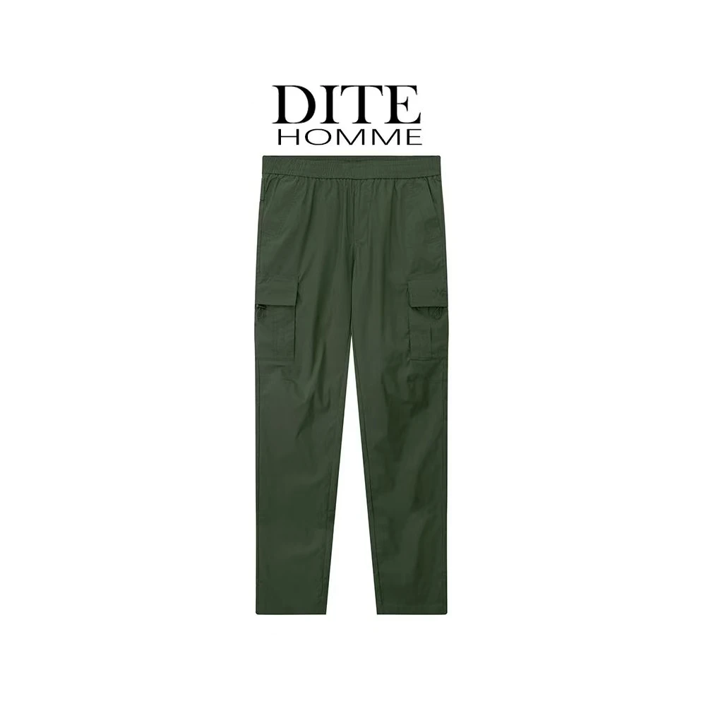 Dite夏季口袋潮休闲裤春夏男士裤子刺绣长裤运动男装绿色工装裤