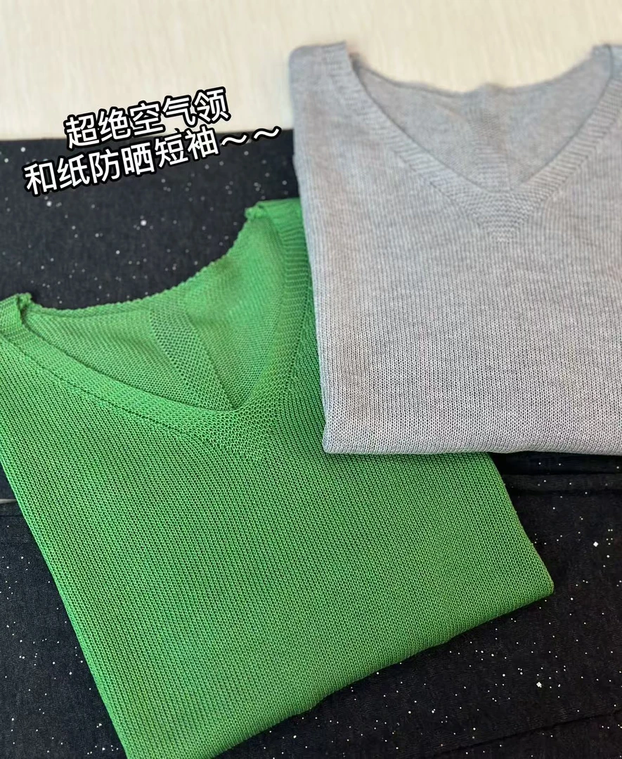 呼吸领/透气麻感显瘦宽松时尚百搭纯色V领女士短袖81201