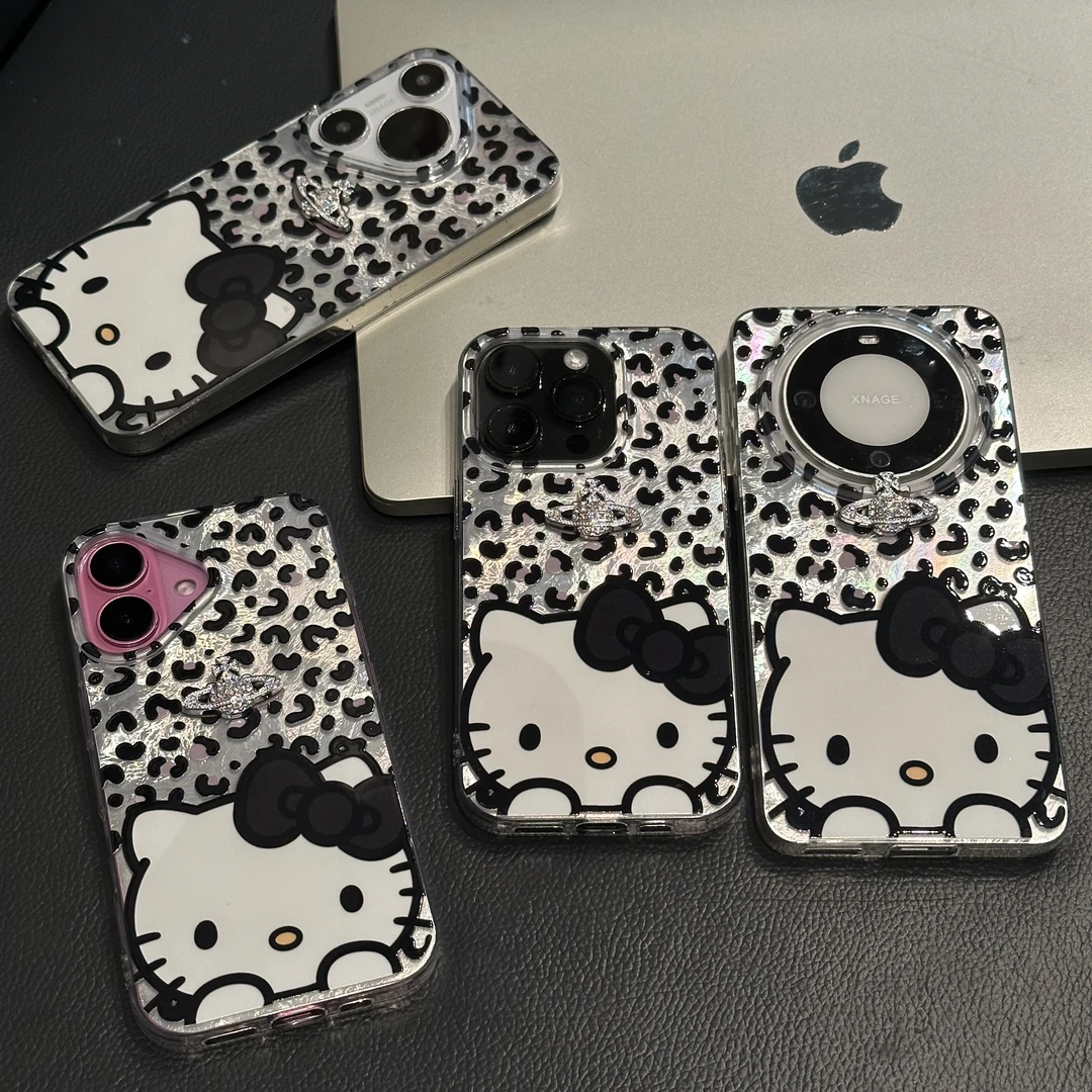 欧克里里豹纹大脸KT带钻星球适用苹果17手机壳华为vivo小米15oppo