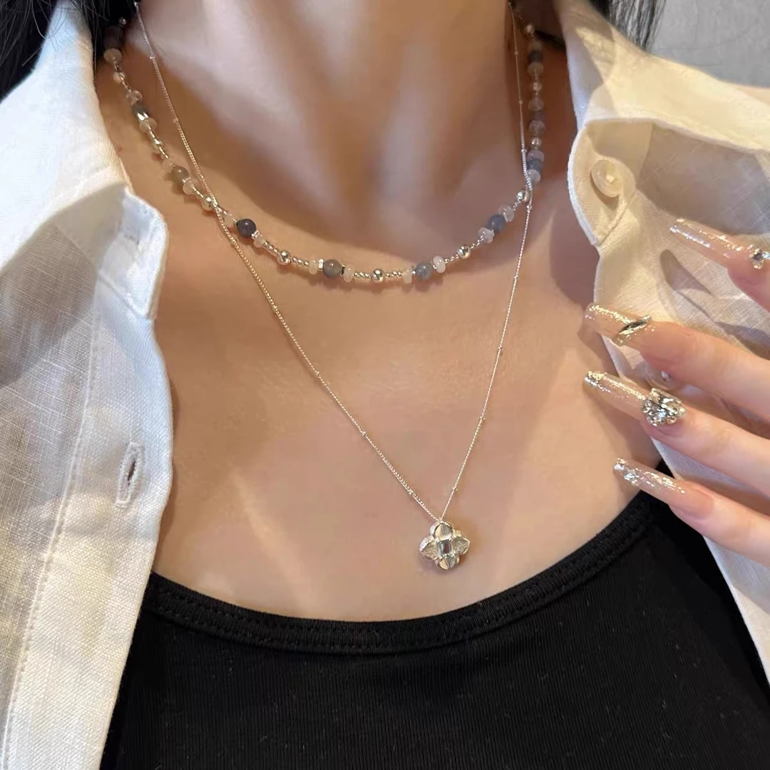 坠链均925银 十里间【纯银｜克林蓝】法式串珠项链花朵锁骨链