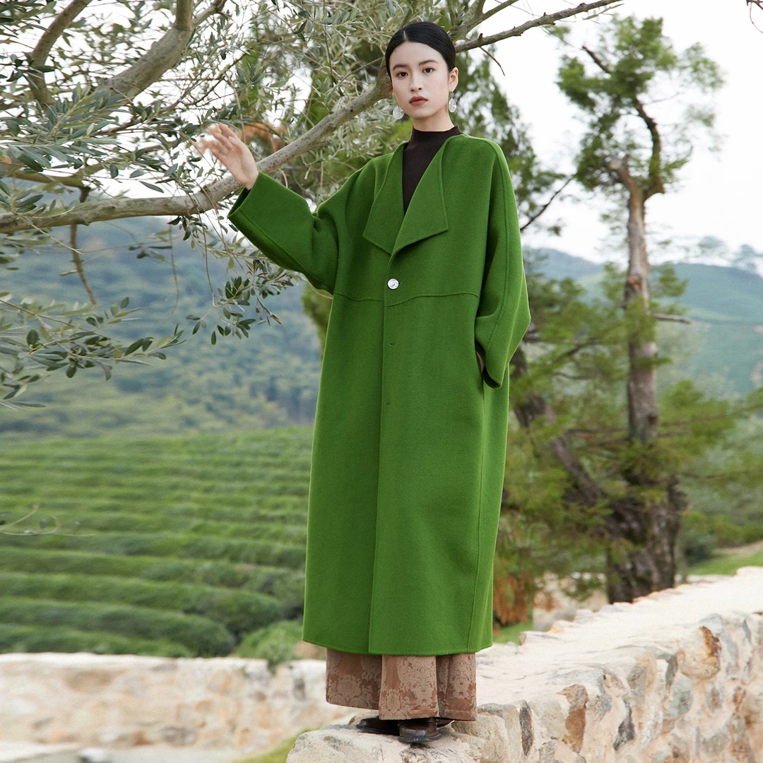 随时anytime 山砚丨天然珍珠贝母扣丨新中式羊毛双面呢大衣外套女